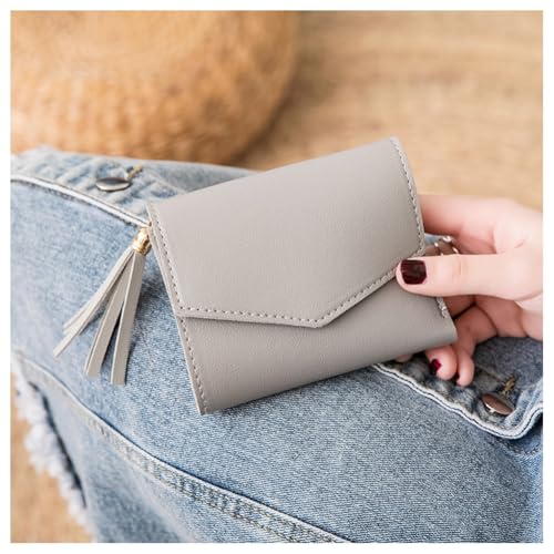 GreatRise 2 Stück Damen Geldbeutel mit Franse PU Leder Geldbörse Münzfach Geldbörse Kreditkarteninhaber, mit 6 Kartenfächer, Handtasche Mini Portemonnaie Kleine Brieftasche Quasten Portmonee Grau von GreatRise