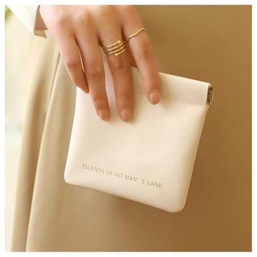 GreatRise 2 Stück Mini PU-Kosmetiktasche Make up Tasche Tragbare Schminktasche Selbstschließende Aufbewahrung, ohne Reißverschluss für Damenbinden Kosmetik Kopfhörer Gläser Lippenstifttasche-Weiß von GreatRise