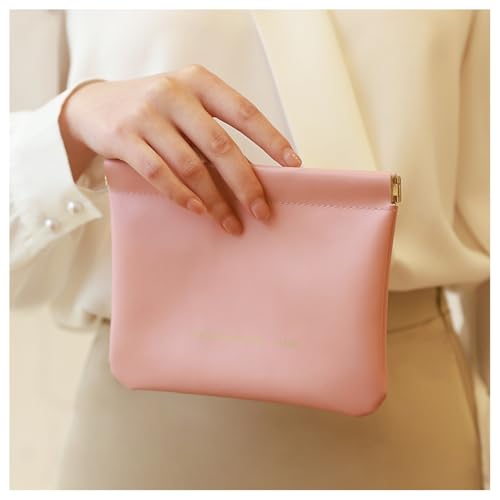 GreatRise 2 Stück Mini PU-Kosmetiktasche Make up Tasche Tragbare Schminktasche Selbstschließende Aufbewahrung, ohne Reißverschluss für Damenbinden Kosmetik Kopfhörer Gläser Organizer-Rosa von GreatRise