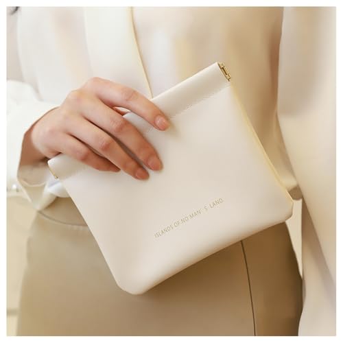 GreatRise 2 Stück Mini PU-Kosmetiktasche Make up Tasche Tragbare Schminktasche Selbstschließende Aufbewahrung, ohne Reißverschluss für Damenbinden Kosmetik Kopfhörer Gläser Organizer-Tasche-Weiß von GreatRise