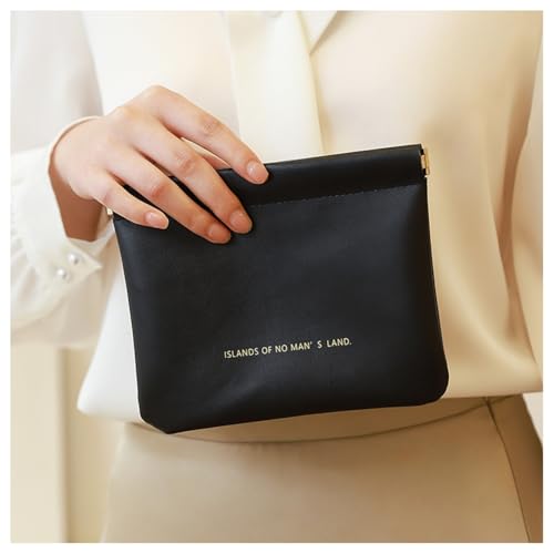 GreatRise 2 Stück Mini PU-Kosmetiktasche Make up Tasche Tragbare Schminktasche Selbstschließende Aufbewahrung, ohne Reißverschluss für Damenbinden Kosmetik Kopfhörer Gläser Organizer-Tasche-Schwarz von GreatRise