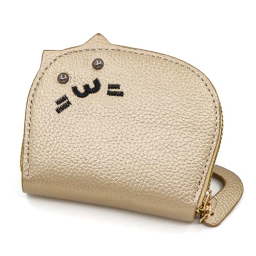 GreatRise 2 Stück Süße Katze Kartenetui Damen Geldbörse Portemonnaie PU Leder Geldbeutel Katzenmotiv Akkordeon Kreditkartenetui Klein Brieftasche mit 9 Kartenfächern, 2 Kleingeldfach Gold von GreatRise