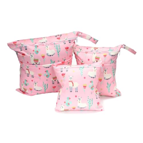 GreatRise 3er-Set Baby Windeltasche Wiederverwendbare Windelbeutel Reisen Wetbag wasserdichte Organizer für Windeln Creme Tücher, Reißverschluss Nasstaschen für Unterwegs Kindergarten Stil 9 von GreatRise