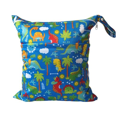 GreatRise 40 × 45 cm Tragbar Groß Wetbag Baby-Windeltasche Wasserdichter Wickeltasche Baby Windel Organizer Nasstasche mit Reißverschluss für Unterwegs Reisen Strandtücher Kindergarten Dinosaurier#1 von GreatRise