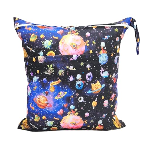 GreatRise 40 × 45 cm Tragbar Groß Wetbag Baby-Windeltasche Wasserdichter Wickeltasche Baby Windel Organizer Nasstasche mit Reißverschluss für Unterwegs Reisen Strandtücher Kindergarten Sternenhimmel von GreatRise