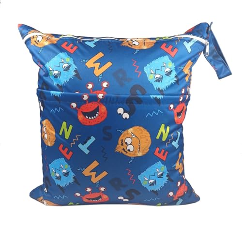 GreatRise 40 × 45 cm Tragbar Groß Wetbag Baby-Windeltasche Wasserdichter Wickeltasche Baby Windel Organizer Nasstasche mit Reißverschluss für Unterwegs Reisen Strandtücher Kindergarten Alphabet von GreatRise
