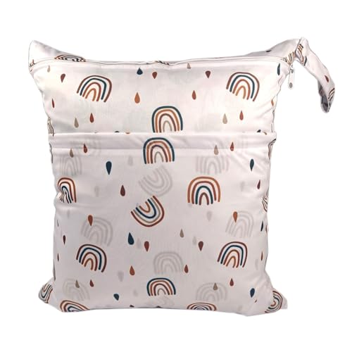 GreatRise 40 × 45 cm Tragbar Groß Wetbag Baby-Windeltasche Wasserdichter Wickeltasche Baby Windel Organizer Nasstasche mit Reißverschluss für Unterwegs Reisen Strandtücher Kindergarten Bunte Streifen von GreatRise