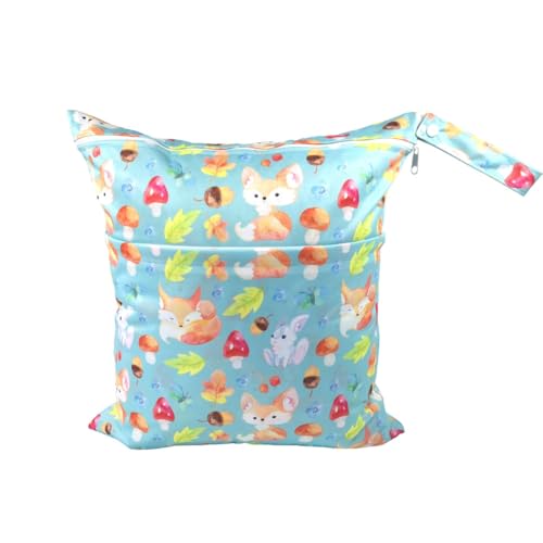 GreatRise 40 × 45 cm Tragbar Groß Wetbag Baby-Windeltasche Wasserdichter Wickeltasche Baby Windel Organizer Nasstasche mit Reißverschluss für Unterwegs Reisen Strandtücher Kindergarten Fuchs #2 von GreatRise