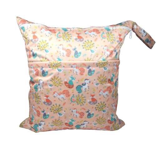 GreatRise 40 × 45 cm Tragbar Groß Wetbag Baby-Windeltasche Wasserdichter Wickeltasche Baby Windel Organizer Nasstasche mit Reißverschluss für Unterwegs Reisen Strandtücher Kindergarten Fuchs Pferd von GreatRise