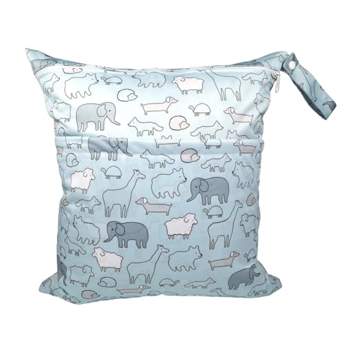 GreatRise 40 × 45 cm Tragbar Groß Wetbag Baby-Windeltasche Wasserdichter Wickeltasche Baby Windel Organizer Nasstasche mit Reißverschluss für Unterwegs Reisen Strandtücher Kindergarten Tier von GreatRise