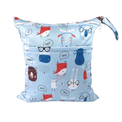 GreatRise 40 × 45 cm Tragbar Groß Wetbag Baby-Windeltasche Wasserdichter Wickeltasche Baby Windel Organizer Nasstasche mit Reißverschluss für Unterwegs Reisen Strandtücher Kindergarten Vögelchen von GreatRise