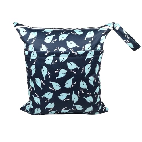 GreatRise 40 × 45 cm Tragbar Groß Wetbag Baby-Windeltasche Wasserdichter Wickeltasche Baby Windel Organizer Nasstasche mit Reißverschluss für Unterwegs Reisen Strandtücher Kindergarten Wal#1 von GreatRise