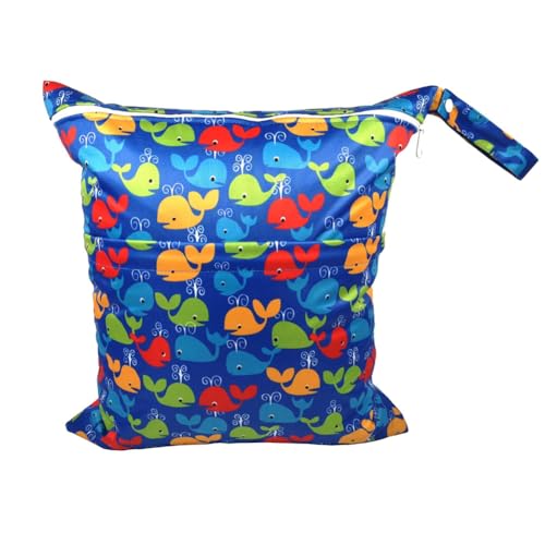 GreatRise 40 × 45 cm Tragbar Groß Wetbag Baby-Windeltasche Wasserdichter Wickeltasche Baby Windel Organizer Nasstasche mit Reißverschluss für Unterwegs Reisen Strandtücher Kindergarten Wal#2 von GreatRise