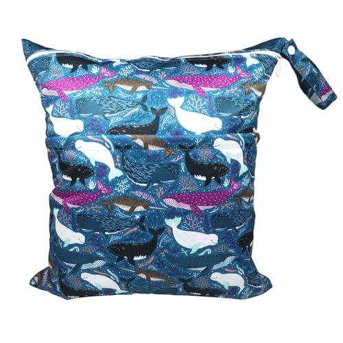 GreatRise 40 × 45 cm Tragbar Groß Wetbag Baby-Windeltasche Wasserdichter Wickeltasche Baby Windel Organizer Nasstasche mit Reißverschluss für Unterwegs Reisen Strandtücher Kindergarten Wal #3 von GreatRise