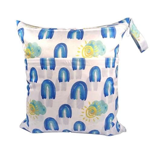 GreatRise 40 × 45cm Tragbar Groß Wetbag Baby-Windeltasche Wasserdichter Wickeltasche Baby Windel Organizer Nasstasche mit Reißverschluss für Unterwegs Reise Strandtücher Kindergarten Blauer Streifen von GreatRise