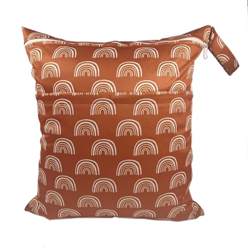 GreatRise 40 × 45cm Tragbar Groß Wetbag Baby-Windeltasche Wasserdichter Wickeltasche Baby Windel Organizer Nasstasche mit Reißverschluss für Unterwegs Reise Strandtücher Kindergarten Brauner Streifen von GreatRise