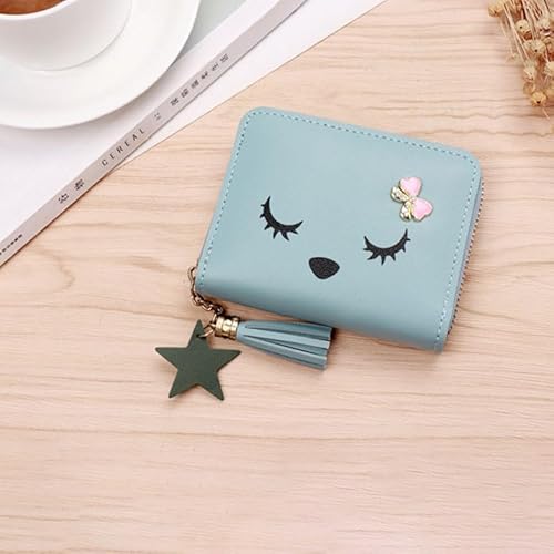 GreatRise Damen Kurze Geldbörse Quaste Kurze Geldbeutel Reißverschluss Portemonnaie PU Leder Kartenhalter Brieftasche, 4 Kartenfächer, 2 Münzfach, 1 Reißverschluss Fächer, für Mädchen Blau von GreatRise