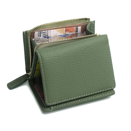 GreatRise Echt Leder Geldbörse Damen mit RFID Blocker Faltbar Geldbeutel Kurz Klein Portemonnaie Große Kapazität Brieftasche mit 6 Kartenfächer, 1 Münzfach und 1 Bargeld Fach Armeegrün von GreatRise