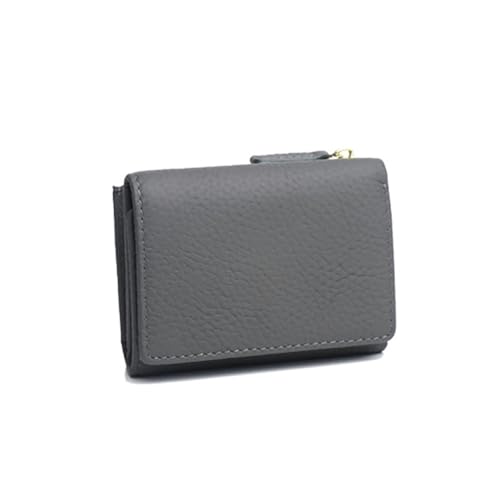 GreatRise Echt Leder Geldbörse Damen mit RFID Blocker Faltbar Geldbeutel Kurz Klein Portemonnaie Große Kapazität Brieftasche mit 6 Kartenfächer, 1 Münzfach und 1 Bargeld Fach Dunkelgrau von GreatRise