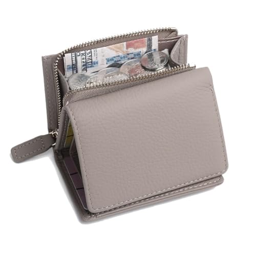 GreatRise Echt Leder Geldbörse Damen mit RFID Blocker Faltbar Geldbeutel Kurz Klein Portemonnaie Große Kapazität Brieftasche mit 6 Kartenfächer, 1 Münzfach und 1 Bargeld Fach Hellgrau von GreatRise