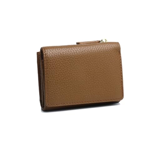 GreatRise Echt Leder Geldbörse Damen mit RFID Blocker Faltbar Geldbeutel Kurz Klein Portemonnaie Große Kapazität Brieftasche mit 6 Kartenfächer, 1 Münzfach und 1 Bargeld Fach Karamell von GreatRise