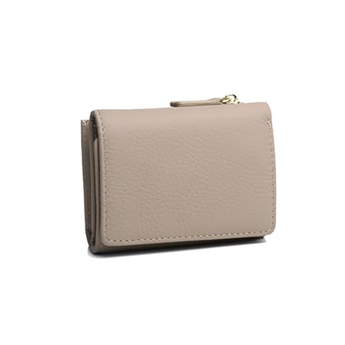 GreatRise Echt Leder Geldbörse Damen mit RFID Blocker Faltbar Geldbeutel Kurz Klein Portemonnaie Große Kapazität Brieftasche mit 6 Kartenfächer, 1 Münzfach und 1 Bargeld Fach Leinengrau von GreatRise