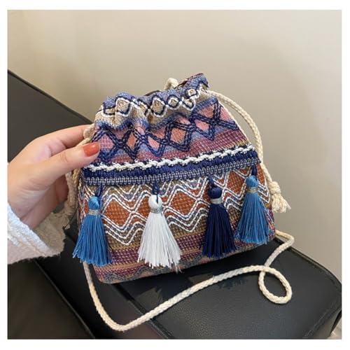 GreatRise Ethnischer Umhängetasche mit Quaste Damen Boho-Stil Handtasche Eimertasche aus Canvas Modische Kleine Schultertasche Vintage Crossbody Tasche für Arbeit Schule Shopper Lässige Täglich Blau GreatRise Ethnischer Umhängetasche mit Quaste Damen Boho-Stil Handtasche Eimertasche aus Canvas Modische Kleine Schultertasche Vintage Crossbody Tasche für Arbeit Schule Shopper Lässige Täglich Blau von GreatRise
