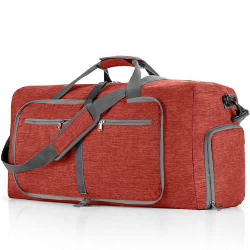 GreatRise Faltbare Reisetasche 65L Große Übernachtungstasche Handgepäck Tasche Damen Herren Sporttasche mit Schuhfach Trainingstasche Tragetasche für Weekender Fitness Reisen Camping Burgunderrot von GreatRise