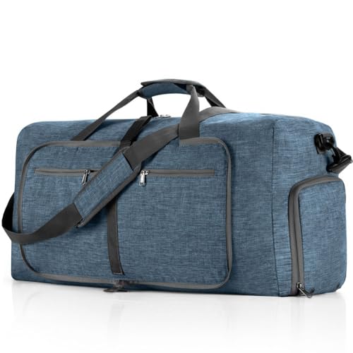 GreatRise Faltbare Reisetasche 65L Große Übernachtungstasche Handgepäck Tasche Damen Herren Sporttasche mit Schuhfach Trainingstasche Tragetasche für Weekender Fitness Reisen Camping Marineblau von GreatRise