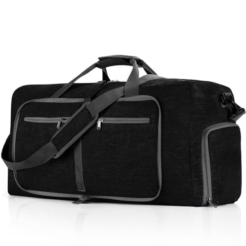GreatRise Faltbare Reisetasche 65L Große Übernachtungstasche Handgepäck Tasche Damen Herren Sporttasche mit Schuhfach Trainingstasche Tragetasche für Weekender Fitness Reisen Camping Schwarz von GreatRise