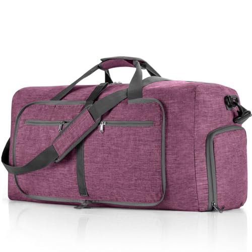 GreatRise Faltbare Reisetasche 65L Große Übernachtungstasche Handgepäck Tasche Damen Herren Sporttasche mit Schuhfach Trainingstasche Tragetasche für Weekender Fitness Reisen Camping Tiefes Violett von GreatRise
