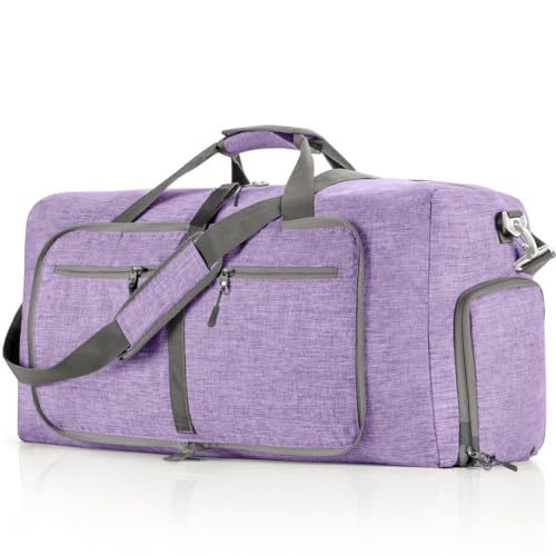 GreatRise Faltbare Reisetasche 65L Große Übernachtungstasche Handgepäck Tasche Damen Herren Sporttasche mit Schuhfach Trainingstasche Tragetasche für Weekender Fitness Reisen Camping Violett von GreatRise