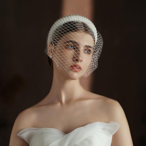 GreatRise Französisches Elegant Schleier Mesh Schleier Stirnband Fascinator Brauthaarnetz Kopfschmuck Hochzeit Fascinator für Frauen Hochzeit Teeparty Performance Brautschmuck Weiß von GreatRise