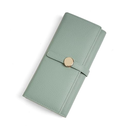 GreatRise Geldbeutel Damen Geldbörse im Langformat Echtleder Portemonnaie Clutch Breiftasche mit Druckknopf, 5 Mehrere Kartenfächern und 1 ID Fenster, 2 Banknotenfach, 1 Münzfach Hellgrün von GreatRise