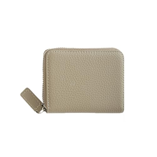 GreatRise Geldbörse Damen RFID-Schutz Reißverschluss Kreditkartenetui Geldbeutel aus Echtem Portemonnaie Klein Leder Orgel-Stil Kartenhalter mit Münzfach, Vielen Kartenfächer Leinen Grau von GreatRise