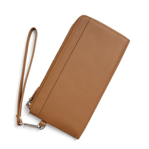 GreatRise Geldbörse Damen im Langformat Leder Portemonnaie mit RFID-Blocker Reißverschluss Handgelenktasche Geldbeutel Clutch Tasche mit Handschlaufe, Vielen Fächern, 12 Kartenfächern Beige von GreatRise