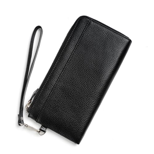 GreatRise Geldbörse Damen im Langformat Leder Portemonnaie mit RFID-Blocker Reißverschluss Handgelenktasche Geldbeutel Clutch Tasche mit Handschlaufe, Vielen Fächern, 12 Kartenfächern Schwarz von GreatRise