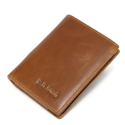 GreatRise Geldbörse Herren Echtem Leder Brieftasche Kreditkartenetui Portemonnaie, Dreifach Gefaltet, 1 Reißverschluss Münzfach, 3 Transparente Fenster, 1 Geldfächer, 7 Kreditkartenfächer Dunkelbraun von GreatRise