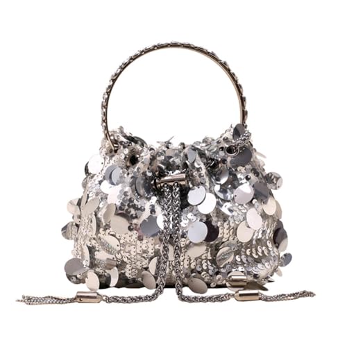 GreatRise Glitzer Handtaschen Damen Pailletten Umhängetasche Elegante Abendtasche Kleine Kettentasche Cross Body Tasche Abend-Clutch Mode Schultertaschen für Hochzeit Abend Party Freizeit Silber von GreatRise