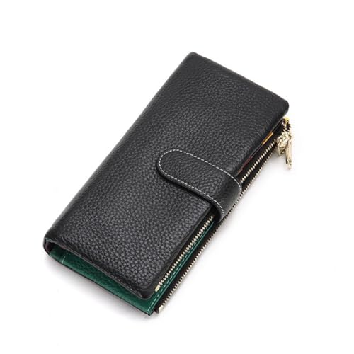 GreatRise Groß Geldbörse Damen im Langformat Große Kapazität Clutch Geldbeutel Echtleder Portemonnaie mit Abnehmbar Handyfach, 23 Kartenfächer, 4 Bargeld Fächer, Reißverschluss Münzfach Schwarz von GreatRise