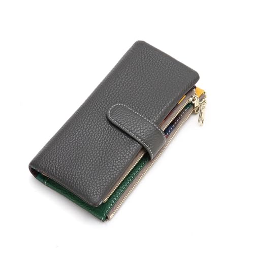GreatRise Groß Geldbörse Damen im Langformat Große Kapazität Clutch Geldbeutel Echtleder Portemonnaie mit Abnehmbar Handyfach, 23 Kartenfächer, 4 Bargeld Fächer, Reißverschluss Münzfach Dunkelgrau von GreatRise