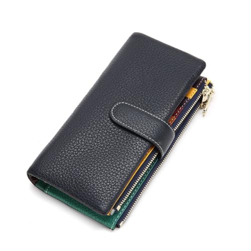 GreatRise Groß Geldbörse Damen im Langformat Große Kapazität Clutch Geldbeutel Echtleder Portemonnaie mit Abnehmbar Handyfach, 23 Kartenfächer, 4 Bargeld Fächer, Reißverschluss Münzfach Blau von GreatRise