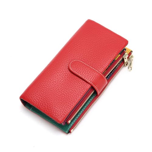 GreatRise Groß Geldbörse Damen im Langformat Große Kapazität Clutch Geldbeutel Echtleder Portemonnaie mit Abnehmbar Handyfach, 23 Kartenfächer, 4 Bargeld Fächer, Reißverschluss Münzfach Rot von GreatRise