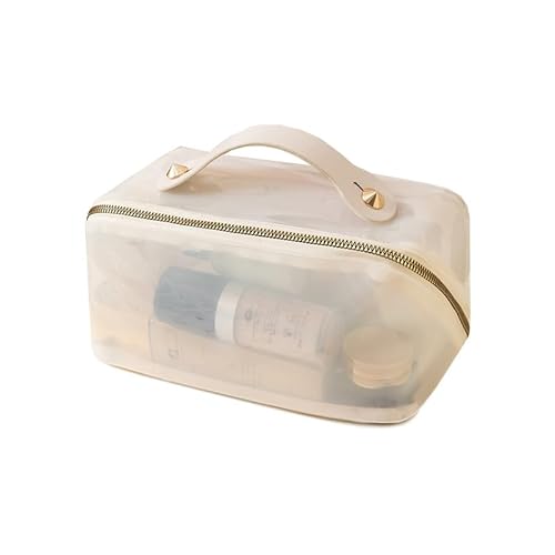 GreatRise Große Multifunktionale Kosmetiktasche Handtasche Tragbare Kulturtaschen Reise Wasserdicht Kulturbeutel PVC Transparent Shell-Tasche mit Griff ReißVerschluss für Damen weiß 23 * 11 * 11cm von GreatRise
