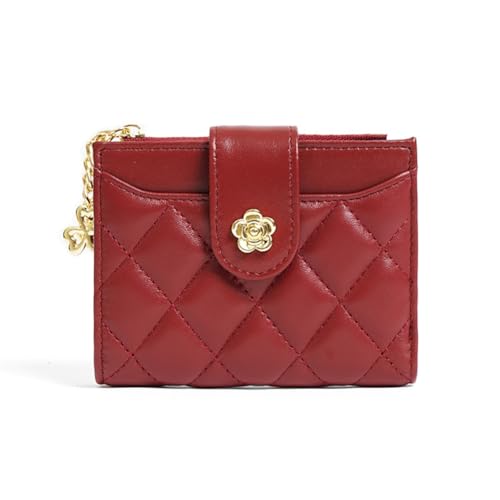 GreatRise Klein Geldbörse Damen Modisch Geldbeutel mit Blume Schnappen Echtes Leder Kartenhalter Faltbare Brieftasche Portemonnaie mit Münzfach Bargeldfach Ausweisfenster Kartenfächer Burgunderrot von GreatRise