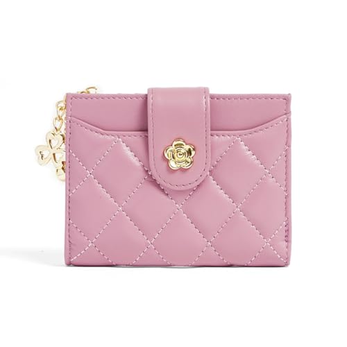 GreatRise Klein Geldbörse Damen Modisch Geldbeutel mit Blume Schnappen Echtes Leder Kartenhalter Faltbare Brieftasche Portemonnaie mit Münzfach Bargeldfach Ausweisfenster Kartenfächer Rosa von GreatRise