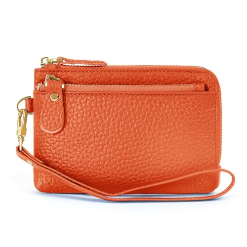 GreatRise Klein Geldbörse Damen Reißverschluss Portemonnaie Leder Geldbeutel Frauen Slim Kartenetui Mini mit Handgelenkband, 3 Fächer, 3 Kartenfächern und 1 Schlüsselanhänger Rosa von GreatRise