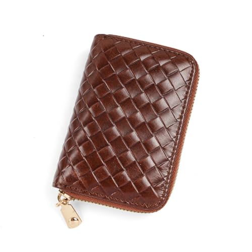 GreatRise Klein Geldbörse Echtleder Portemonnaie mit Geflochtener Muster Orgel-Stil Kreditkartenetui Breiftasche Damen Geldbeutel für Frauen Herren mit Reißverschluss, Mehrere Kartenfächer Kaffee von GreatRise