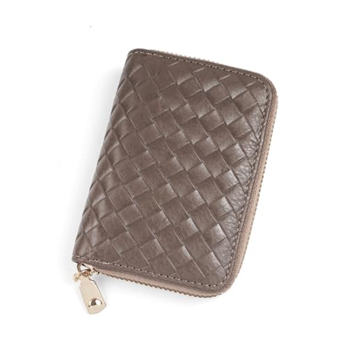 GreatRise Klein Geldbörse Echtleder Portemonnaie mit Geflochtener Muster Orgel-Stil Kreditkartenetui Breiftasche Damen Geldbeutel für Herren mit Reißverschluss, Mehrere Kartenfächer Elefantengrau von GreatRise