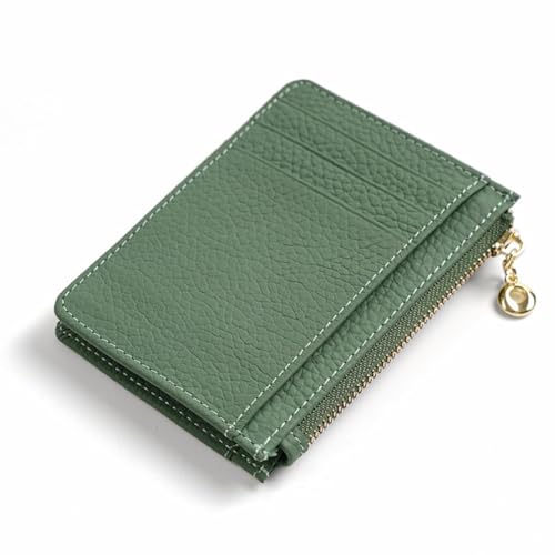 GreatRise Klein Kartenetui Reißverschluss Geldbörse Leder Kreditkartenhalter Slim Kreditkartenetui Mini Geldbeutel Portemonnaie mit 7 Kartenhalter, 1 Münzfach, für Herren Damen Avocadogrün von GreatRise